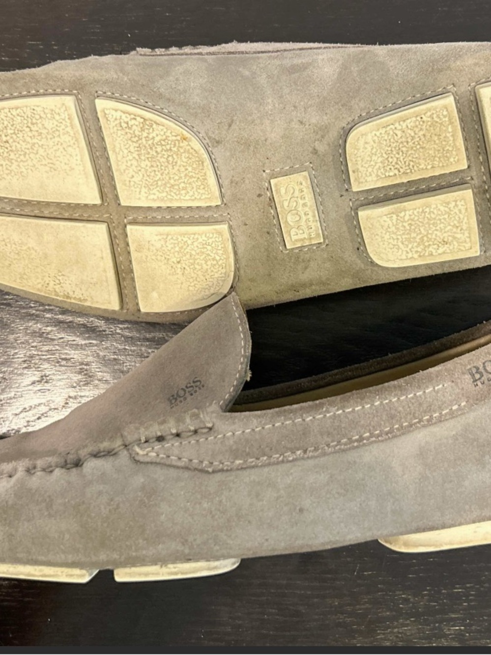 BOSS Grey Taupe Suede Slip-On Loafers - sz 10.5